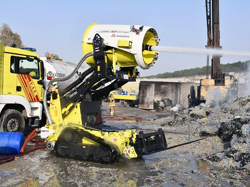 Abu Dhabi Civil Defence uses firefighting robot to control fire